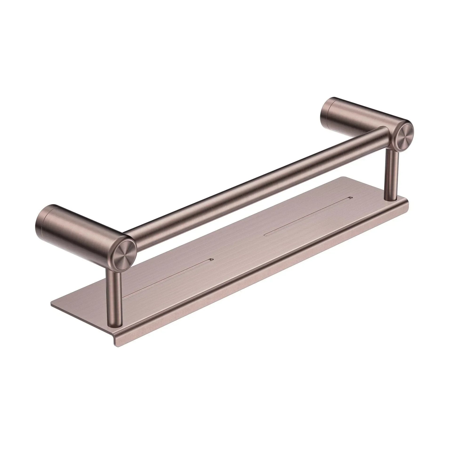 NERO MECCA CARE 25MM GRAB RAIL WITH SHELF 450MM BRUSHED BRONZE - Ideal Bathroom CentreNRCR2518CBZ