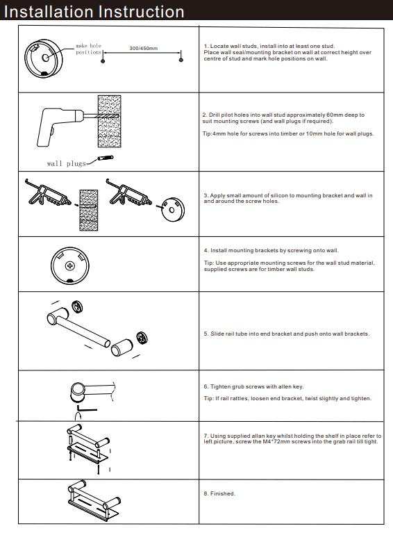 NERO MECCA CARE 25MM GRAB RAIL WITH SHELF 450MM BRUSHED GOLD - Ideal Bathroom CentreNRCR2518CBG