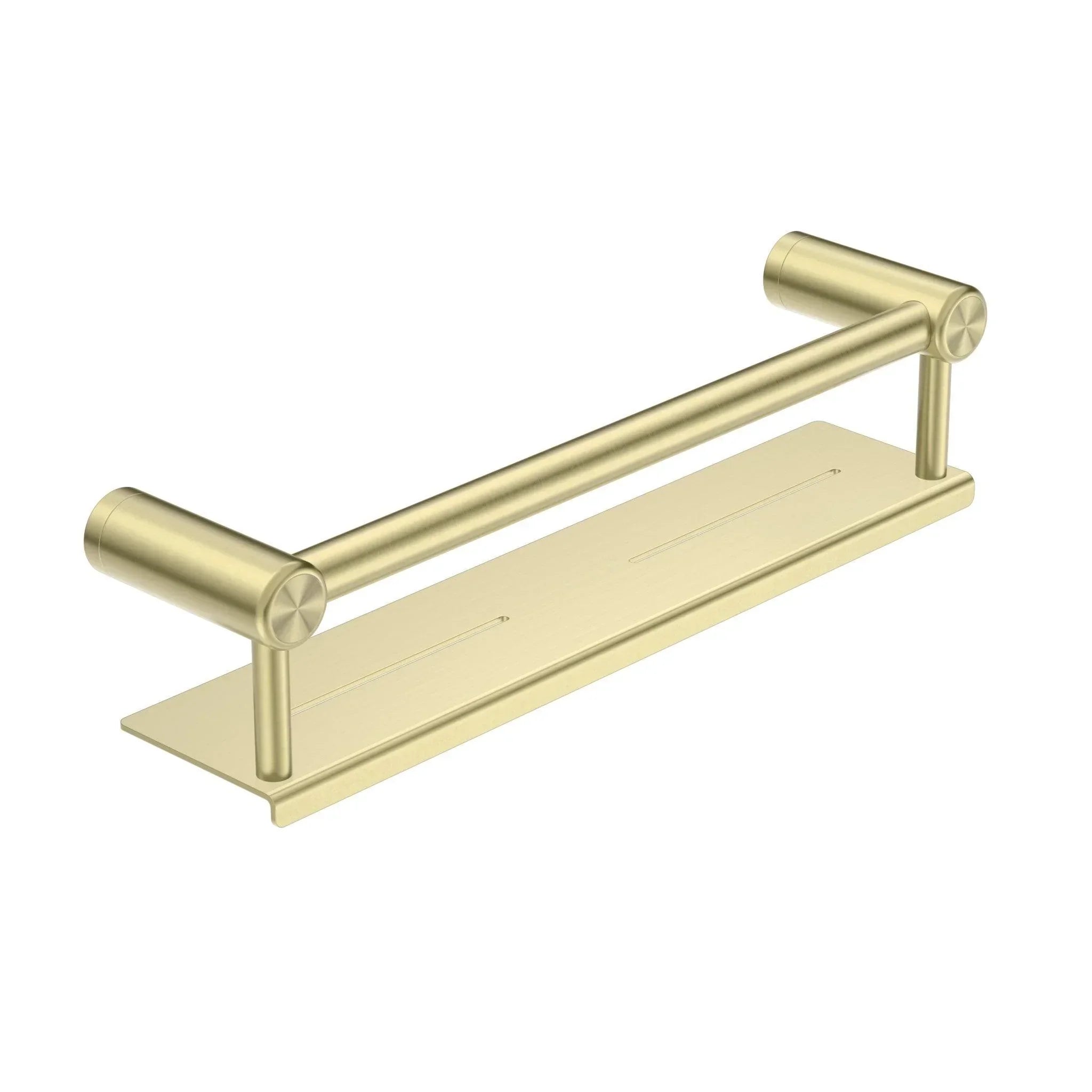 NERO MECCA CARE 25MM GRAB RAIL WITH SHELF 450MM BRUSHED GOLD - Ideal Bathroom CentreNRCR2518CBG