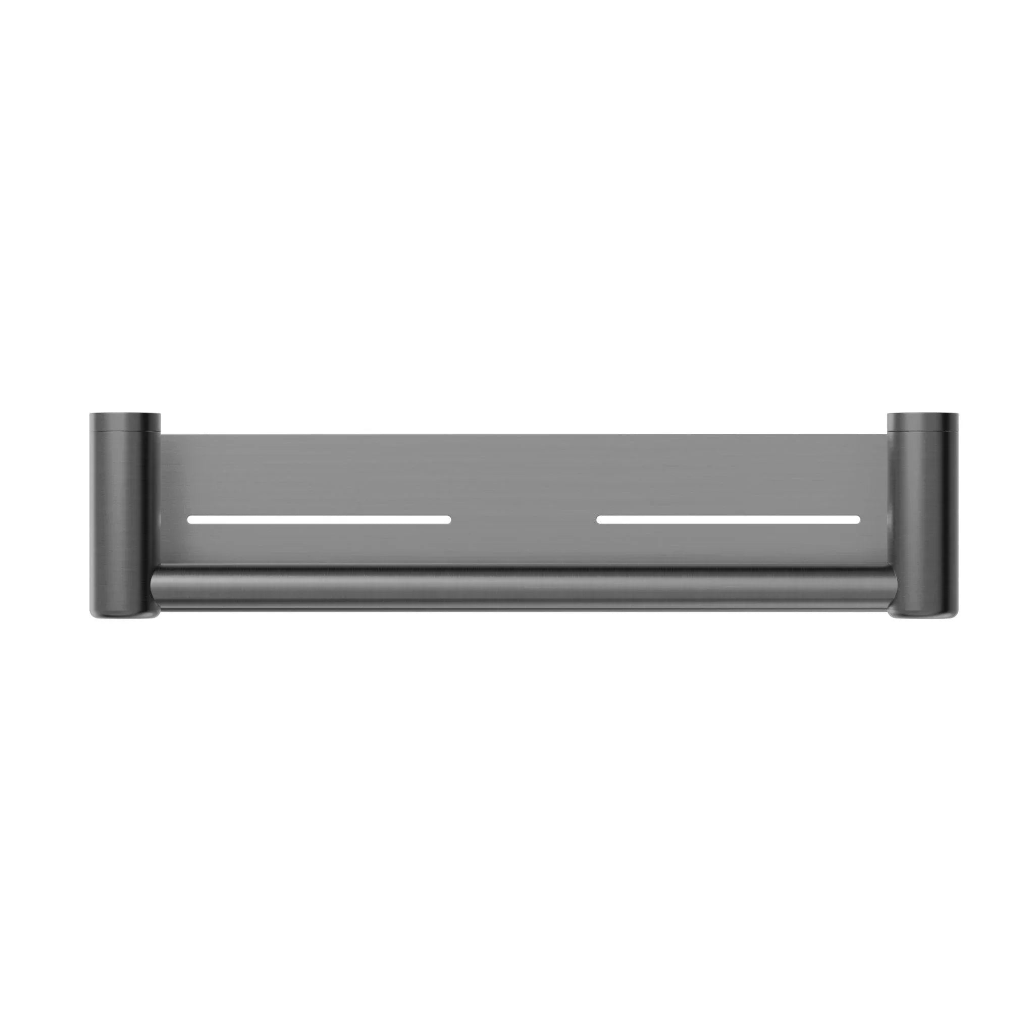 NERO MECCA CARE 25MM GRAB RAIL WITH SHELF 450MM GUN METAL - Ideal Bathroom CentreNRCR2518CGM