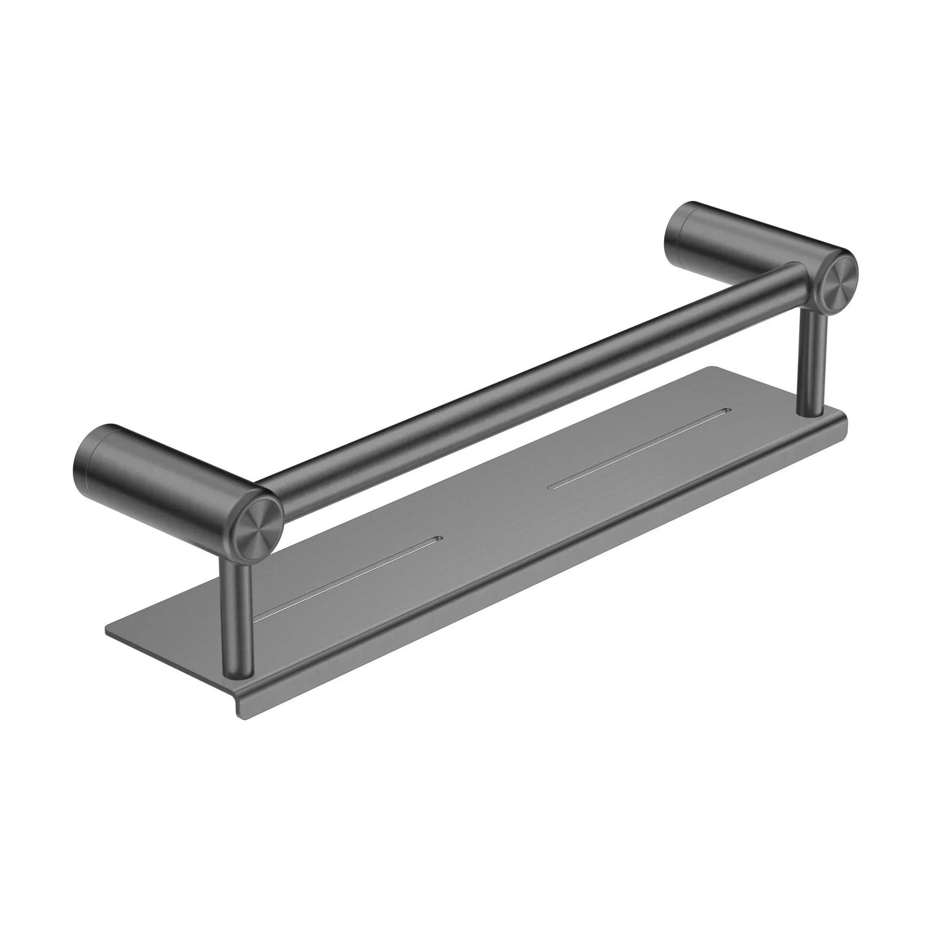 NERO MECCA CARE 25MM GRAB RAIL WITH SHELF 450MM GUN METAL - Ideal Bathroom CentreNRCR2518CGM