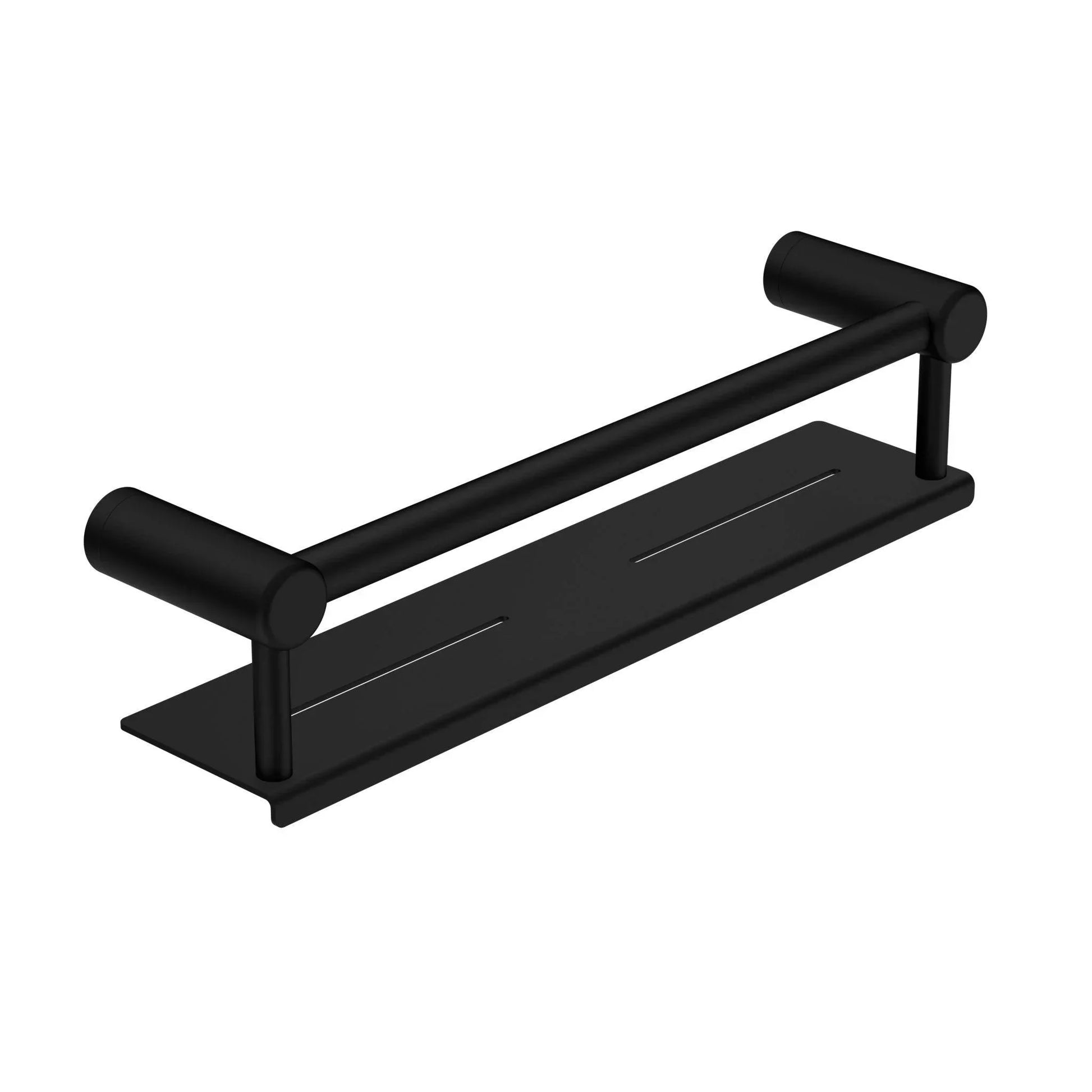 NERO MECCA CARE 25MM GRAB RAIL WITH SHELF 450MM MATTE BLACK - Ideal Bathroom CentreNRCR2518CMB