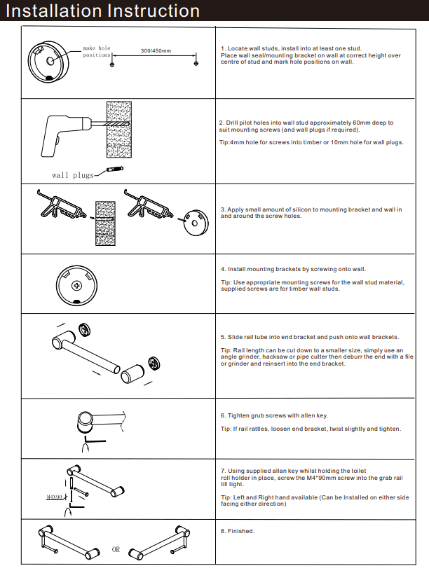 NERO MECCA CARE 25MM TOILET ROLL RAIL 300MM GUN METAL - Ideal Bathroom CentreNRCR2512AGM