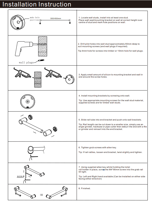 NERO MECCA CARE 25MM TOILET ROLL RAIL 450MM CHROME - Ideal Bathroom CentreNRCR2518ACH