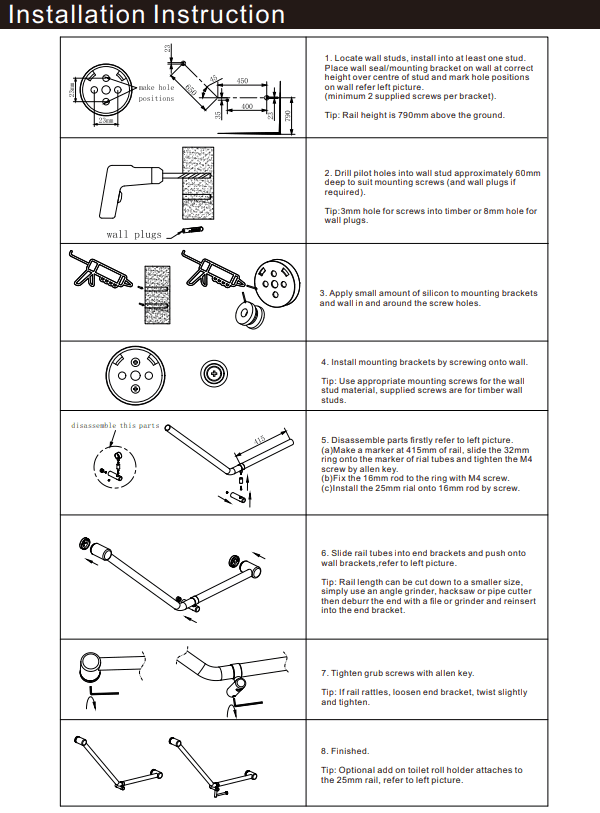NERO MECCA CARE 32MM AMBULANT 45 DEGREE BENT TUBE GRAB RAIL 450X650MM CHROME - Ideal Bathroom CentreNRCR3245DCH