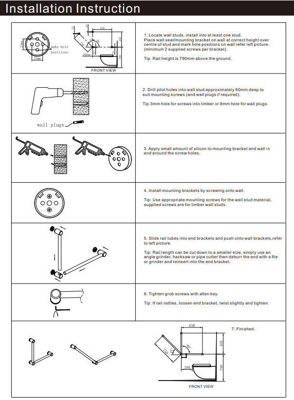 NERO MECCA CARE 32MM AMBULANT TOILET GRAB RAIL 45 DEGREE 750x450MM CHROME - Ideal Bathroom CentreNRCR3245ACH
