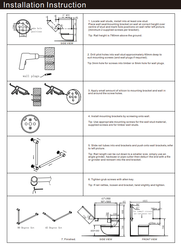 NERO MECCA CARE 32MM DDA GRAB RAIL SET 45 DEGREE 750X900MM BRUSHED NICKEL - Ideal Bathroom CentreNRCR3245BN