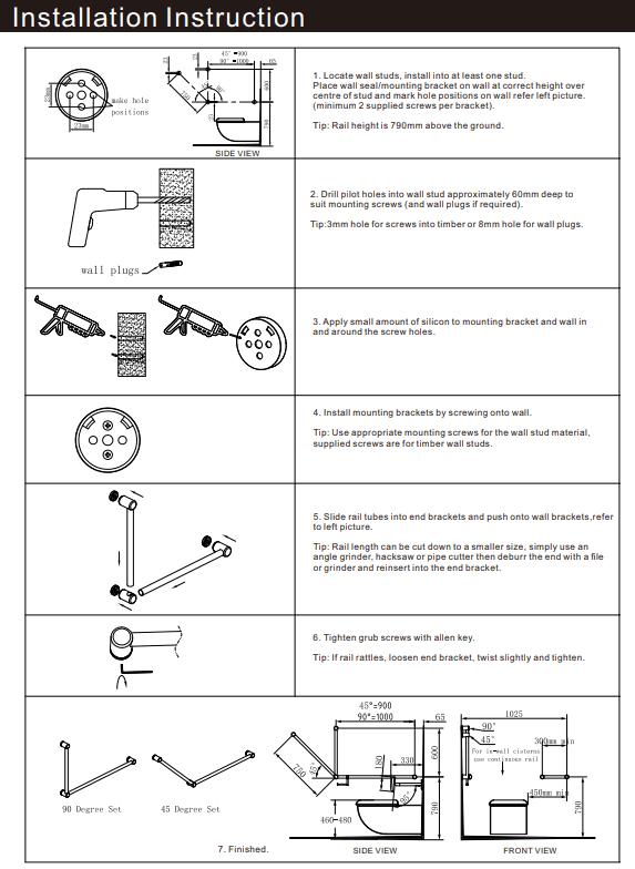 NERO MECCA CARE 32MM DDA GRAB RAIL SET 90 DEGREE 600X1000MM CHROME - Ideal Bathroom CentreNRCR3290CH