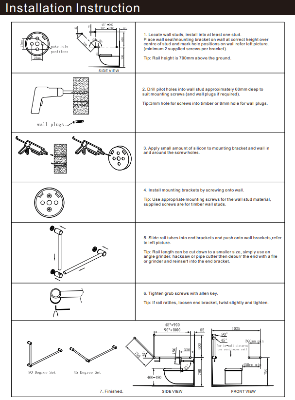 NERO MECCA CARE 32MM DDA GRAB RAIL SET 90 DEGREE 600X1000MM GUN METAL - Ideal Bathroom CentreNRCR3290GM