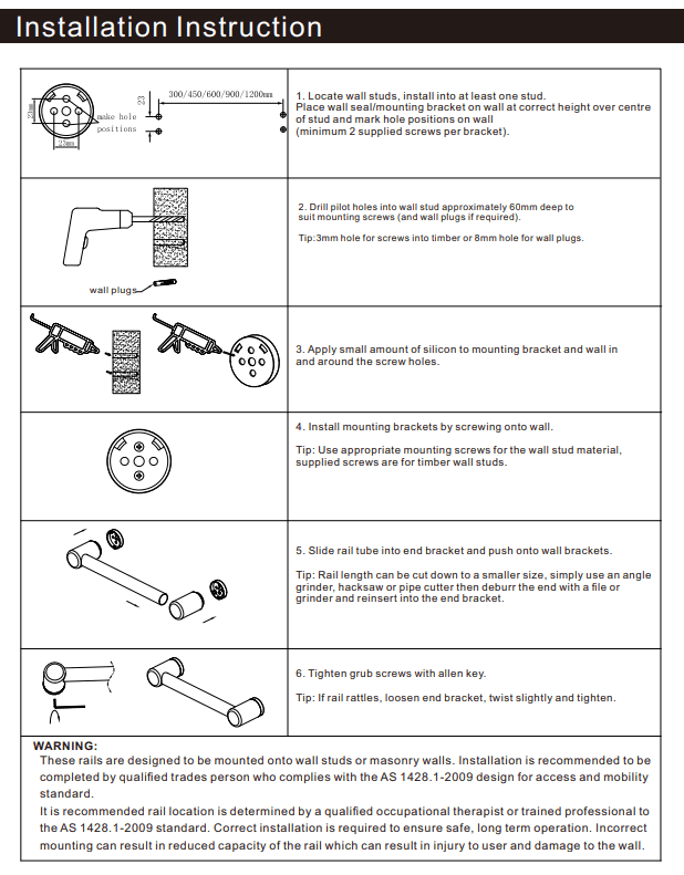NERO MECCA CARE 32MM GRAB RAIL 1200MM BRUSHED GOLD - Ideal Bathroom CentreNRCR3248BG