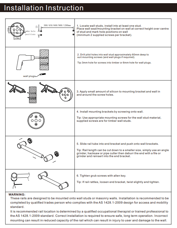 NERO MECCA CARE 32MM GRAB RAIL 300MM BRUSHED GOLD - Ideal Bathroom CentreNRCR3212BG
