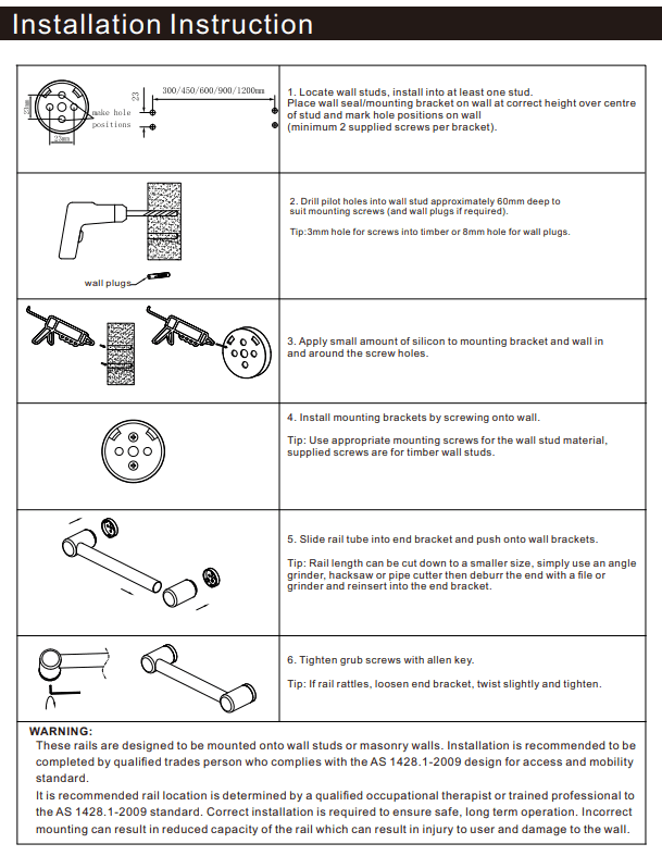NERO MECCA CARE 32MM GRAB RAIL 450MM MATTE BLACK - Ideal Bathroom CentreNRCR3218MB