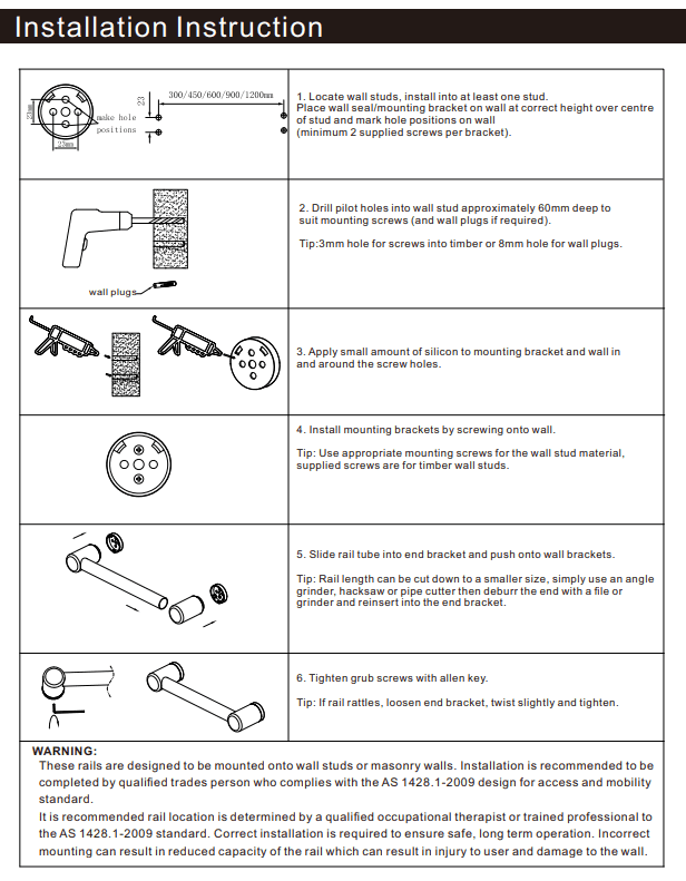 NERO MECCA CARE 32MM GRAB RAIL 600MM BRUSHED NICKEL - Ideal Bathroom CentreNRCR3224BN