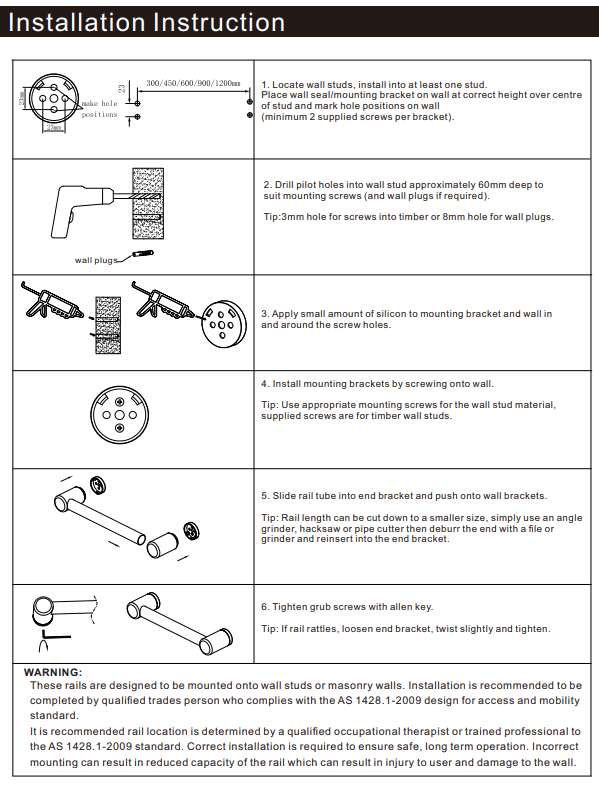 NERO MECCA CARE 32MM GRAB RAIL 600MM CHROME - Ideal Bathroom CentreNRCR3224CH