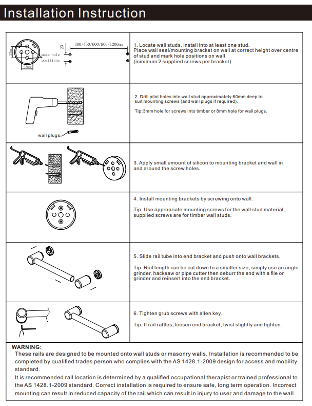 NERO MECCA CARE 32MM GRAB RAIL 900MM CHROME - Ideal Bathroom CentreNRCR3230CH