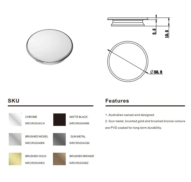 NERO MECCA CARE 32MM GRAB RAIL CAP BRUSHED NICKEL - Ideal Bathroom CentreNRCR0004BN