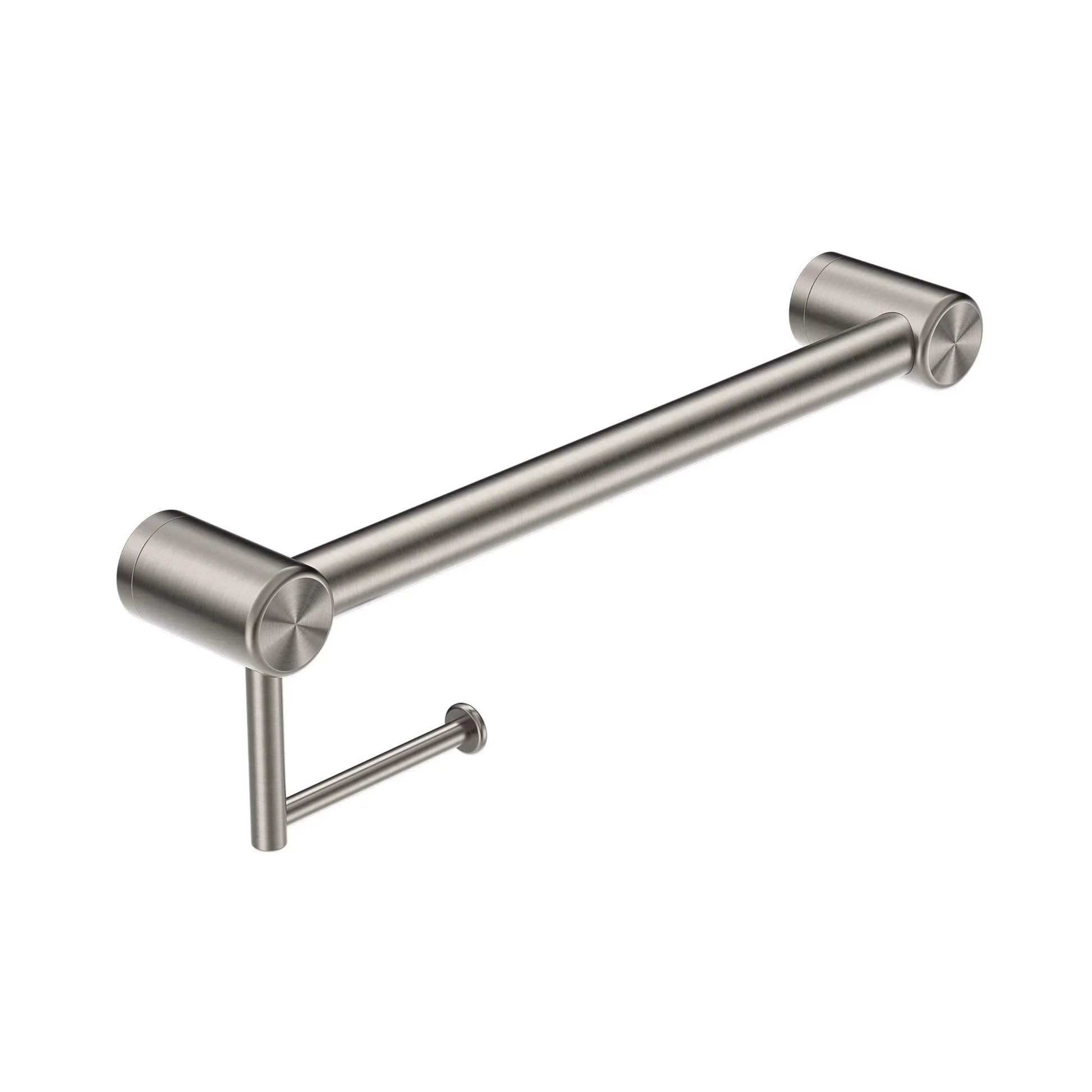 NERO MECCA CARE 32MM GRAB RAIL WITH TOILET ROLL HOLDER 450MM BRUSHED NICKEL - Ideal Bathroom CentreNRCR3218ABN