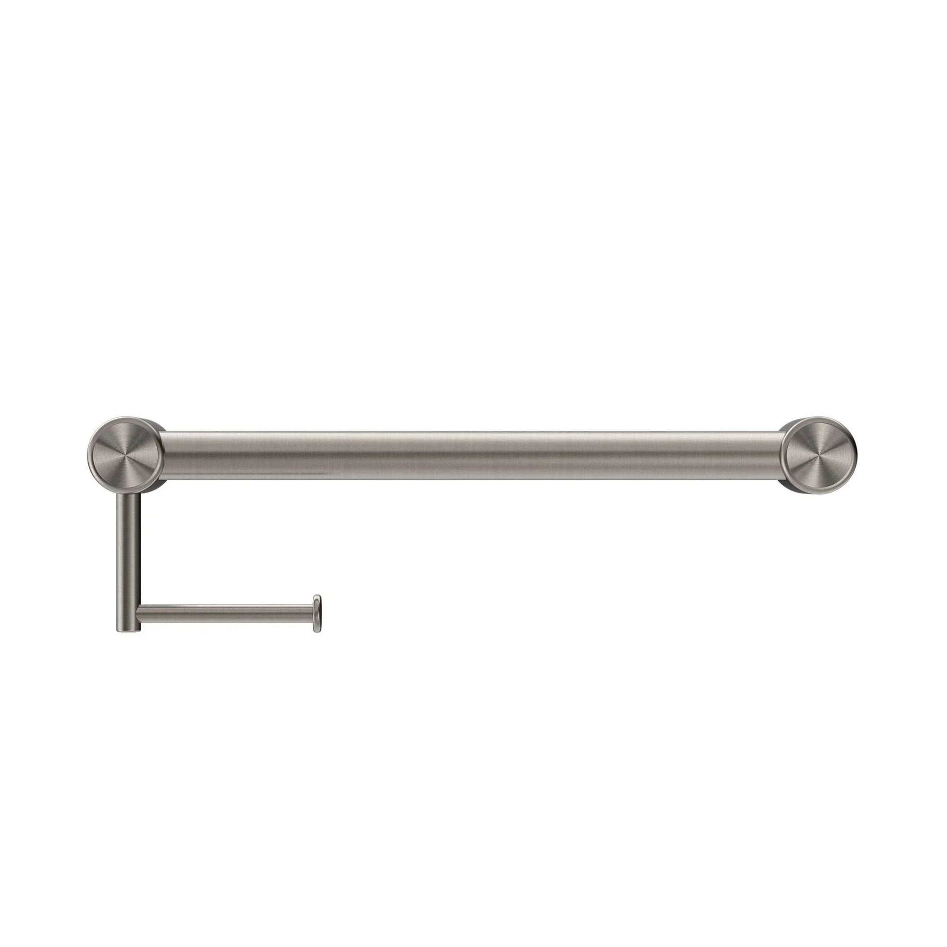 NERO MECCA CARE 32MM GRAB RAIL WITH TOILET ROLL HOLDER 450MM BRUSHED NICKEL - Ideal Bathroom CentreNRCR3218ABN