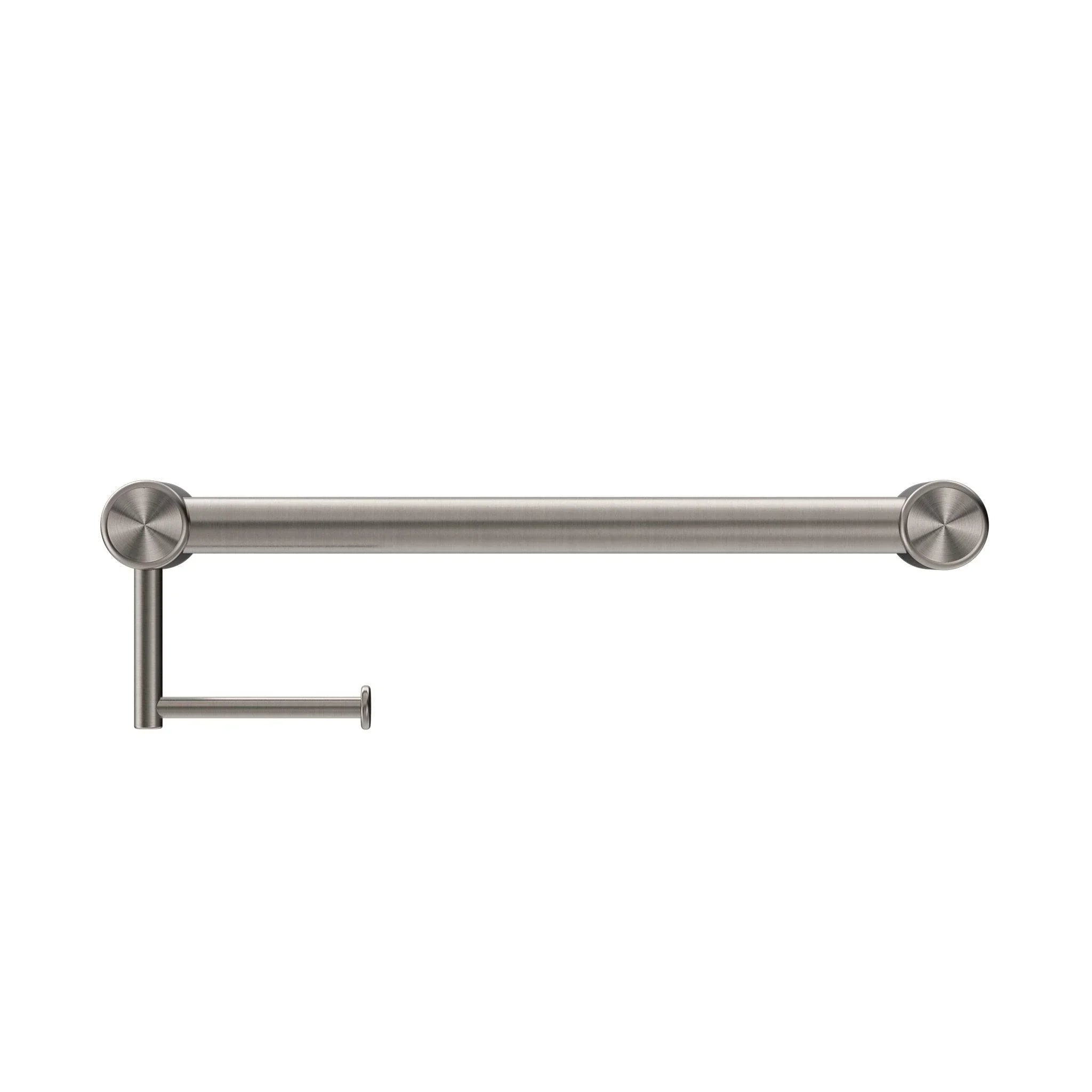 NERO MECCA CARE 32MM GRAB RAIL WITH TOILET ROLL HOLDER 450MM BRUSHED NICKEL - Ideal Bathroom CentreNRCR3218ABN