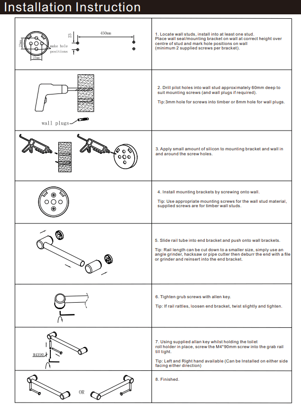 NERO MECCA CARE 32MM GRAB RAIL WITH TOILET ROLL HOLDER 450MM BRUSHED NICKEL - Ideal Bathroom CentreNRCR3218ABN