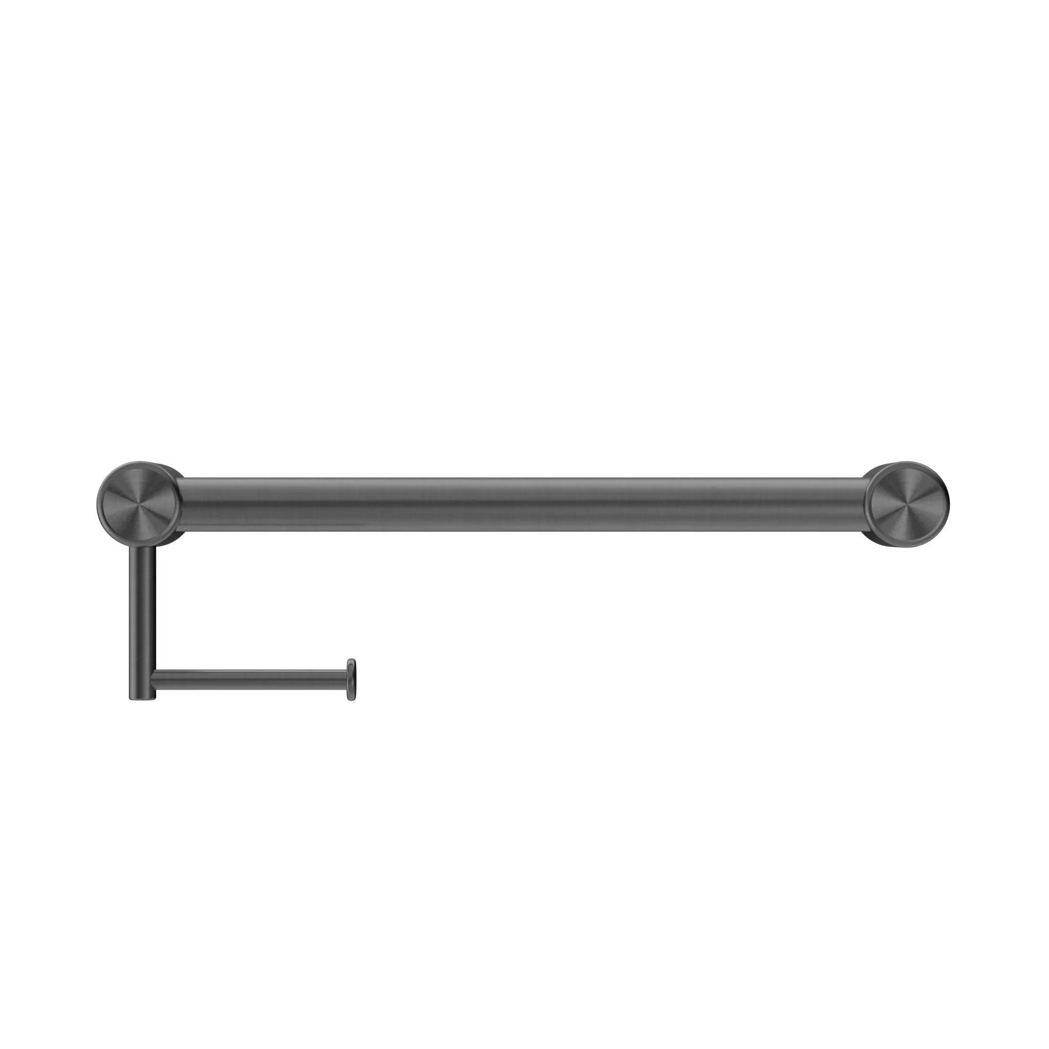 NERO MECCA CARE 32MM GRAB RAIL WITH TOILET ROLL HOLDER 450MM GUN METAL - Ideal Bathroom CentreNRCR3218AGM