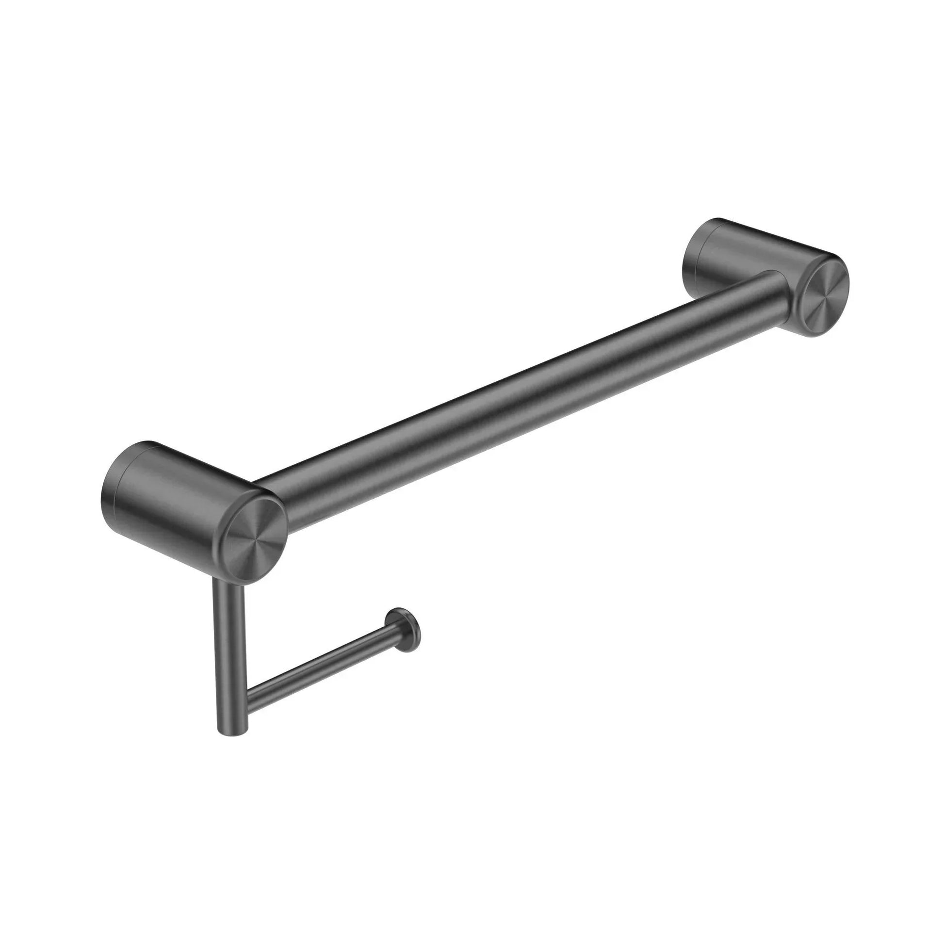 NERO MECCA CARE 32MM GRAB RAIL WITH TOILET ROLL HOLDER 450MM GUN METAL - Ideal Bathroom CentreNRCR3218AGM