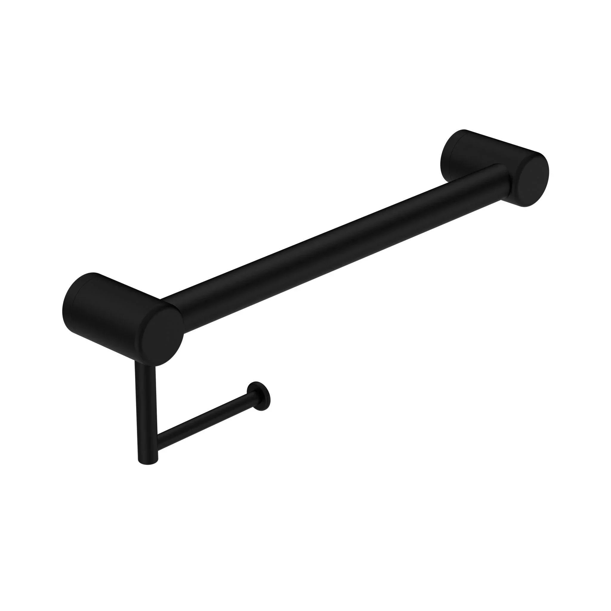 NERO MECCA CARE 32MM GRAB RAIL WITH TOILET ROLL HOLDER 450MM MATTE BLACK - Ideal Bathroom CentreNRCR3218AMB