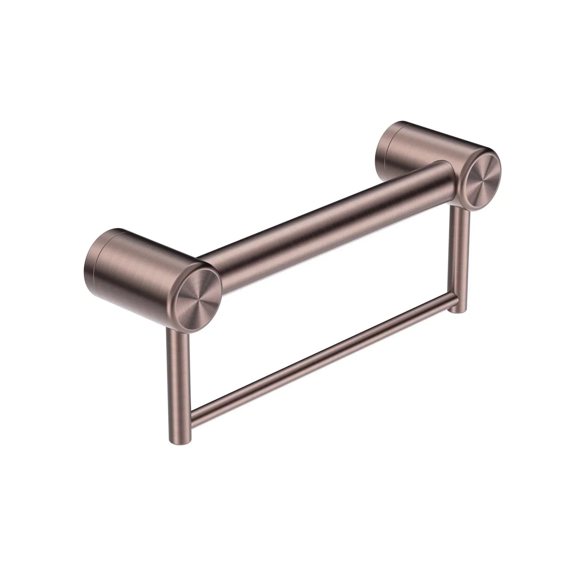 NERO MECCA CARE 32MM GRAB RAIL WITH TOWEL HOLDER 300MM BRUSHED BRONZE - Ideal Bathroom CentreNRCR3212BBZ