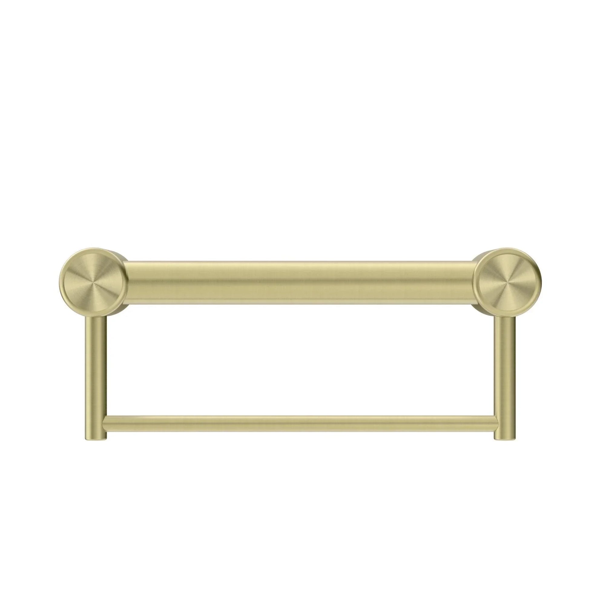 NERO MECCA CARE 32MM GRAB RAIL WITH TOWEL HOLDER 300MM BRUSHED GOLD - Ideal Bathroom CentreNRCR3212BBG