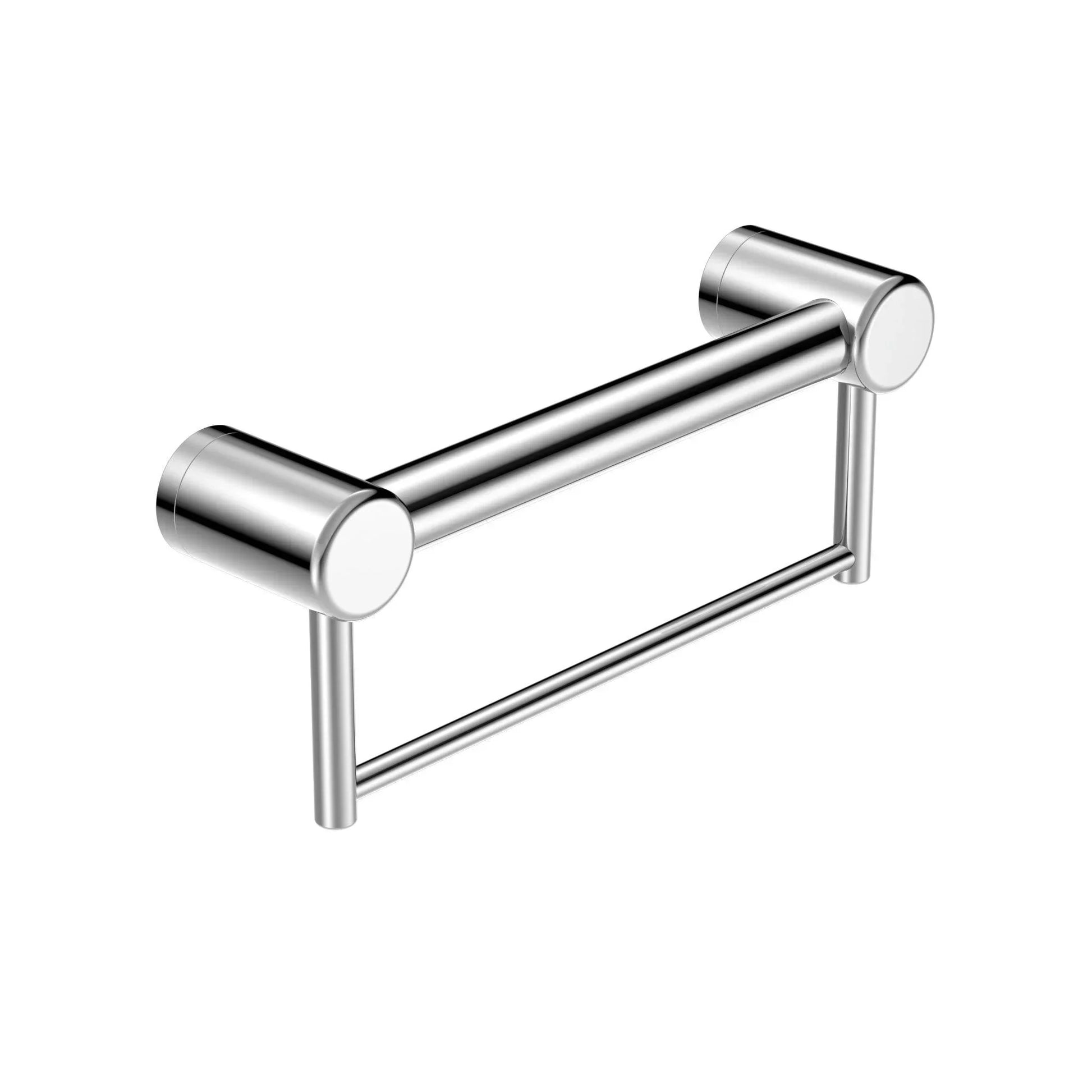NERO MECCA CARE 32MM GRAB RAIL WITH TOWEL HOLDER 300MM CHROME - Ideal Bathroom CentreNRCR3212BCH