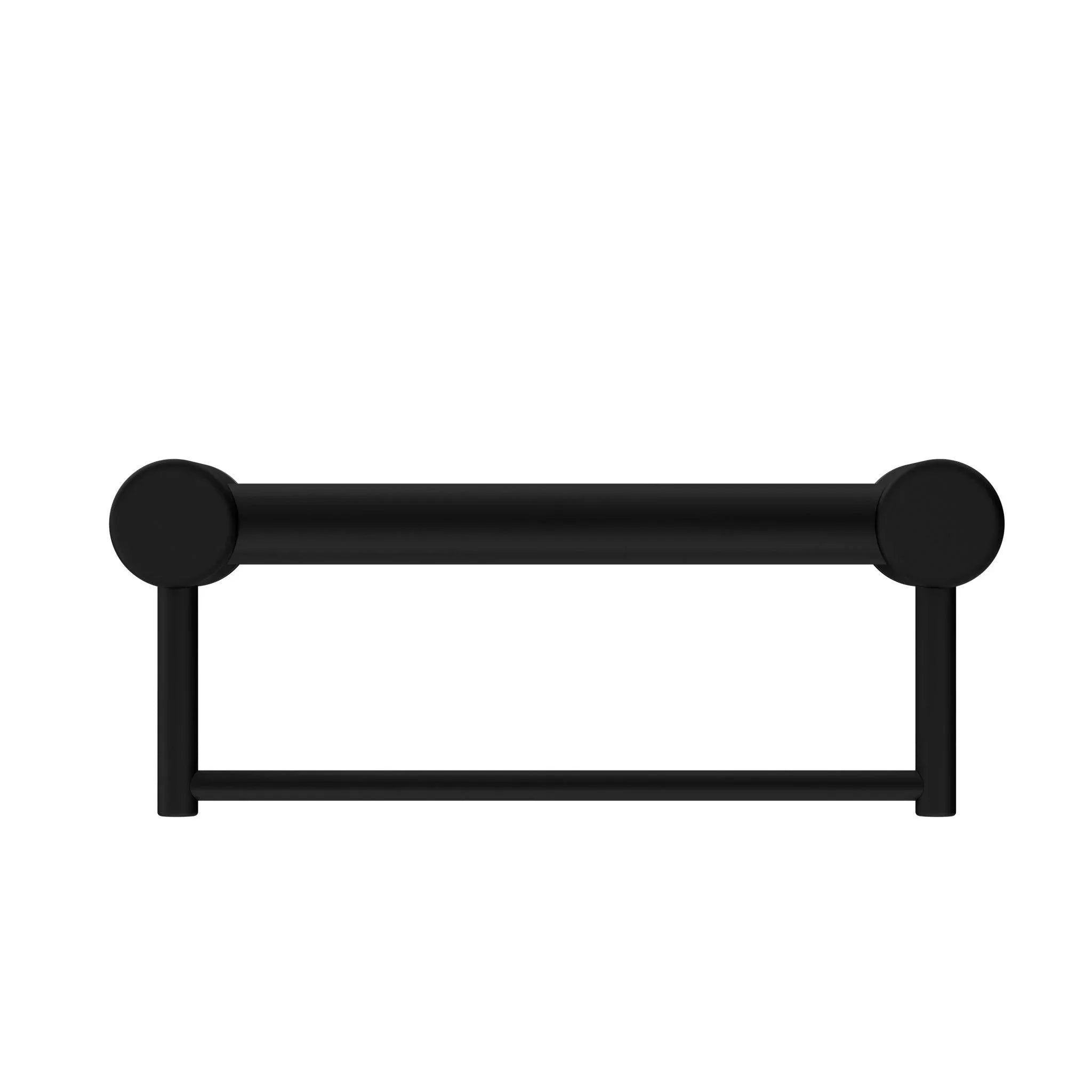 NERO MECCA CARE 32MM GRAB RAIL WITH TOWEL HOLDER 300MM MATTE BLACK - Ideal Bathroom CentreNRCR3212BMB