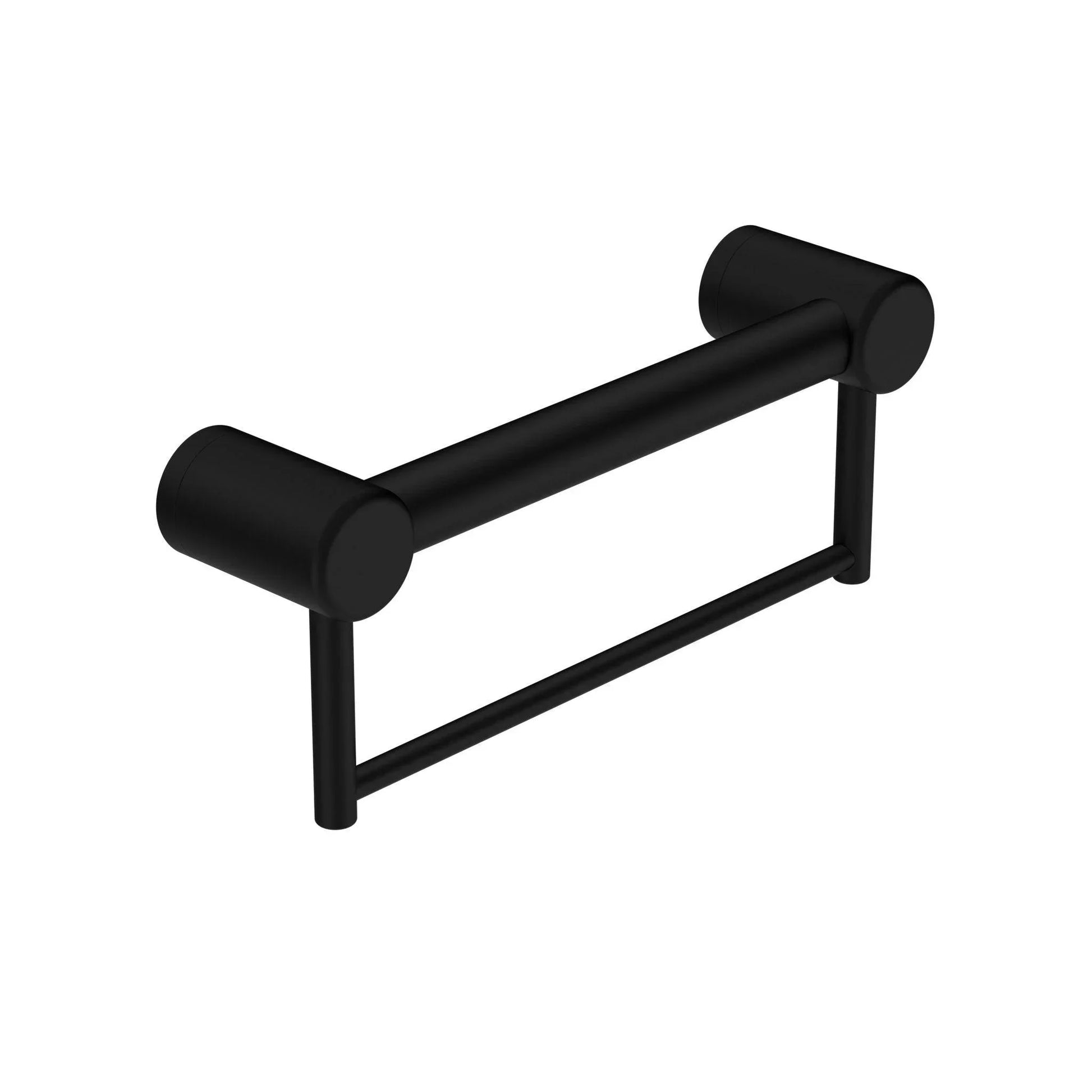 NERO MECCA CARE 32MM GRAB RAIL WITH TOWEL HOLDER 300MM MATTE BLACK - Ideal Bathroom CentreNRCR3212BMB