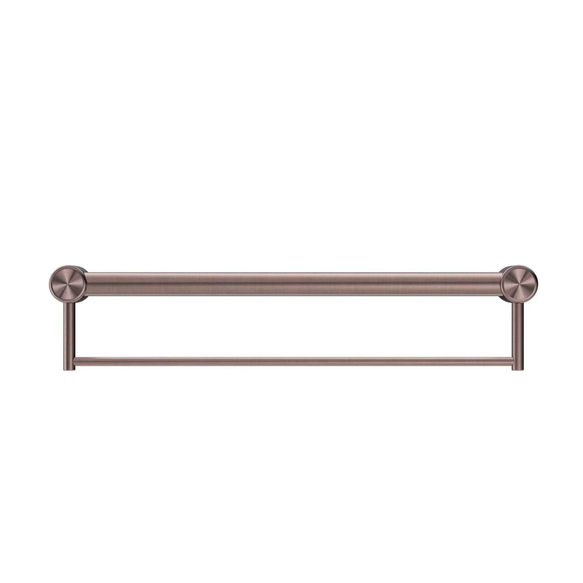 NERO MECCA CARE 32MM GRAB RAIL WITH TOWEL HOLDER 600MM BRUSHED BRONZE - Ideal Bathroom CentreNRCR3224BBZ