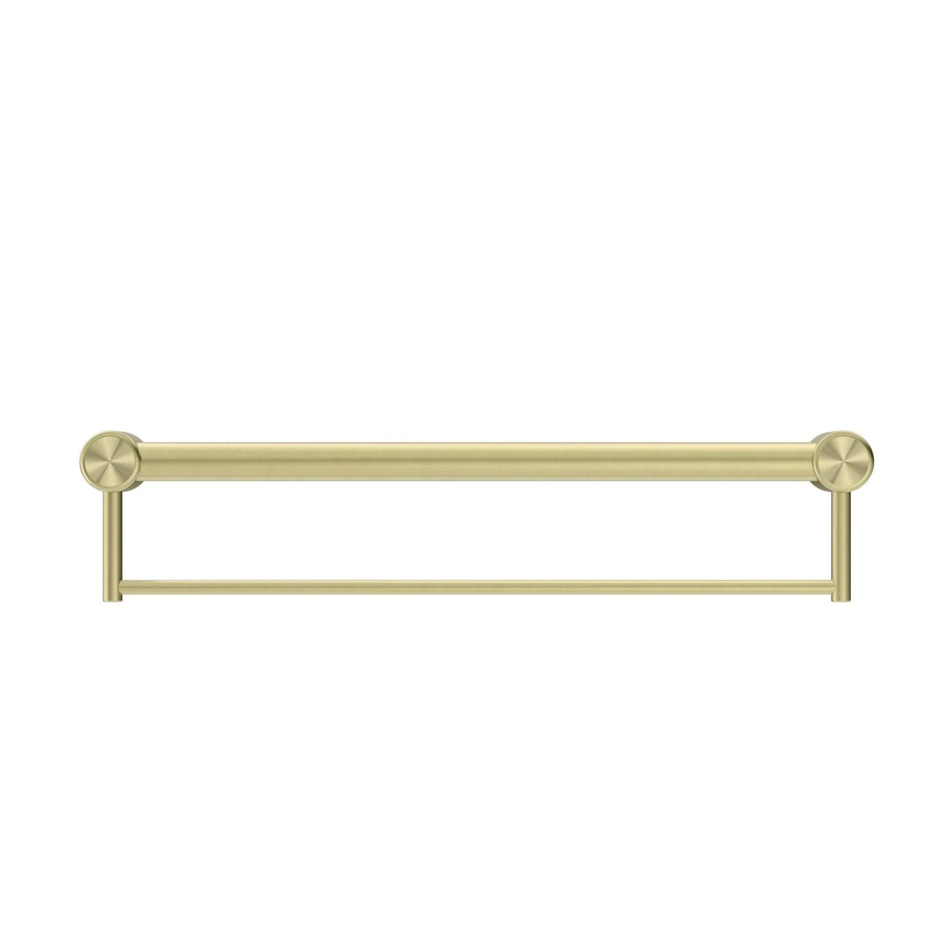 NERO MECCA CARE 32MM GRAB RAIL WITH TOWEL HOLDER 600MM BRUSHED GOLD - Ideal Bathroom CentreNRCR3224BBG