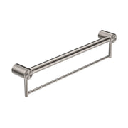 NERO MECCA CARE 32MM GRAB RAIL WITH TOWEL HOLDER 600MM BRUSHED NICKEL - Ideal Bathroom CentreNRCR3224BBN