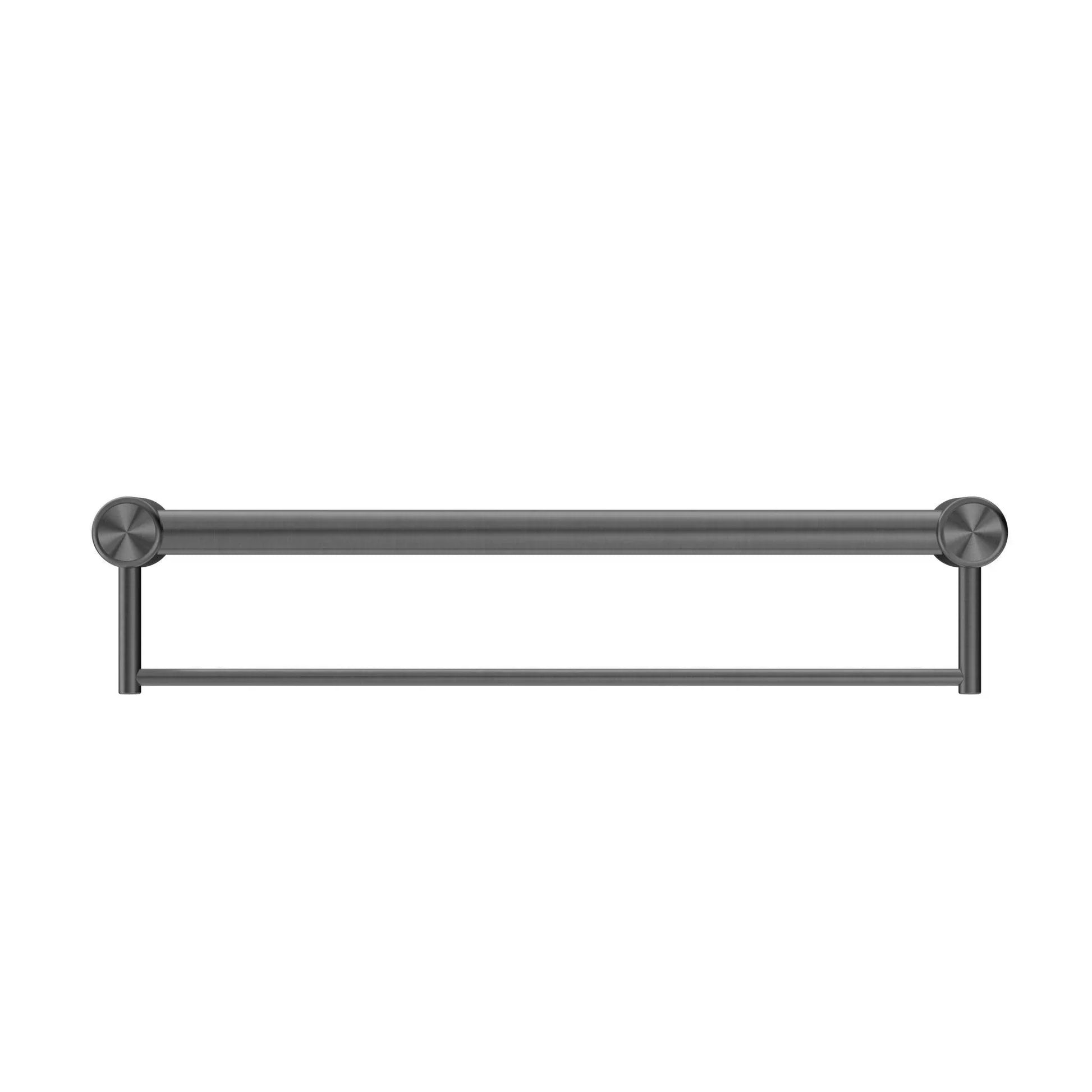 NERO MECCA CARE 32MM GRAB RAIL WITH TOWEL HOLDER 600MM GUN METAL - Ideal Bathroom CentreNRCR3224BGM