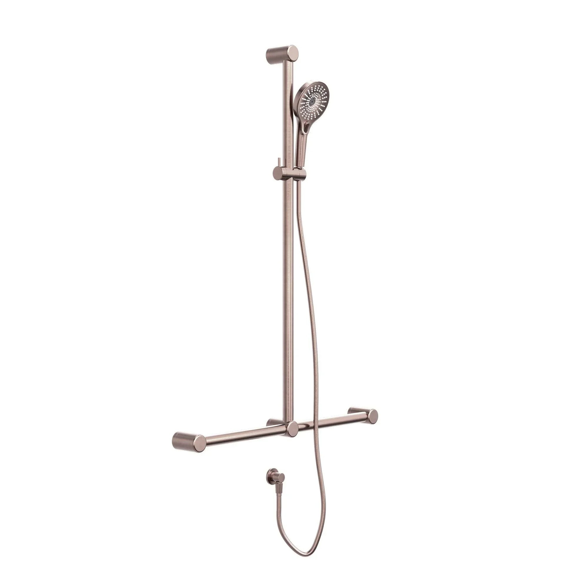 NERO MECCA CARE 32MM T BAR GRAB RAIL AND ADJUSTABLE SHOWER SET 1100X750MM BRUSHED BRONZE - Ideal Bathroom CentreNRCS006BZ