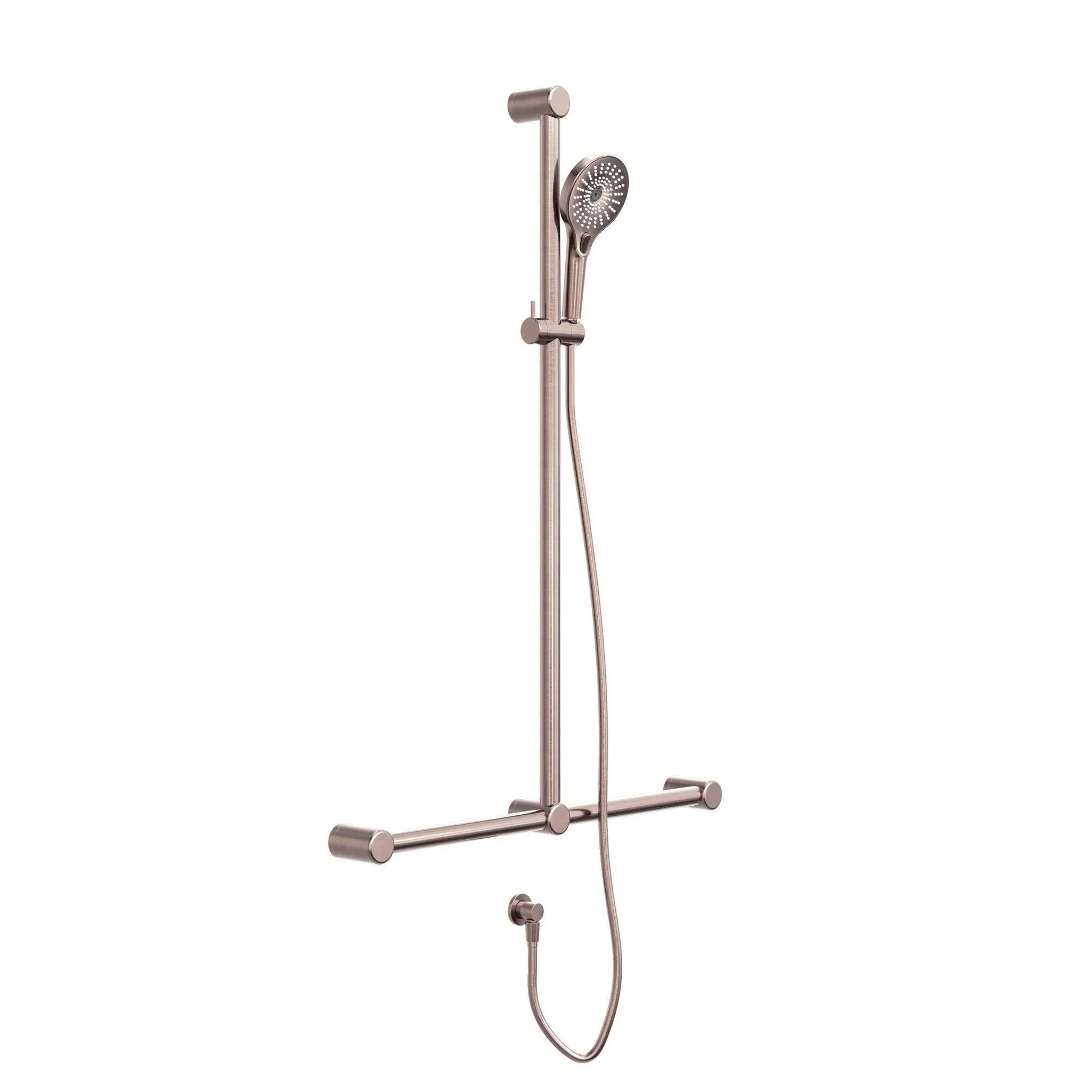 NERO MECCA CARE 32MM T BAR GRAB RAIL AND ADJUSTABLE SHOWER SET 1100X750MM BRUSHED BRONZE - Ideal Bathroom CentreNRCS006BZ