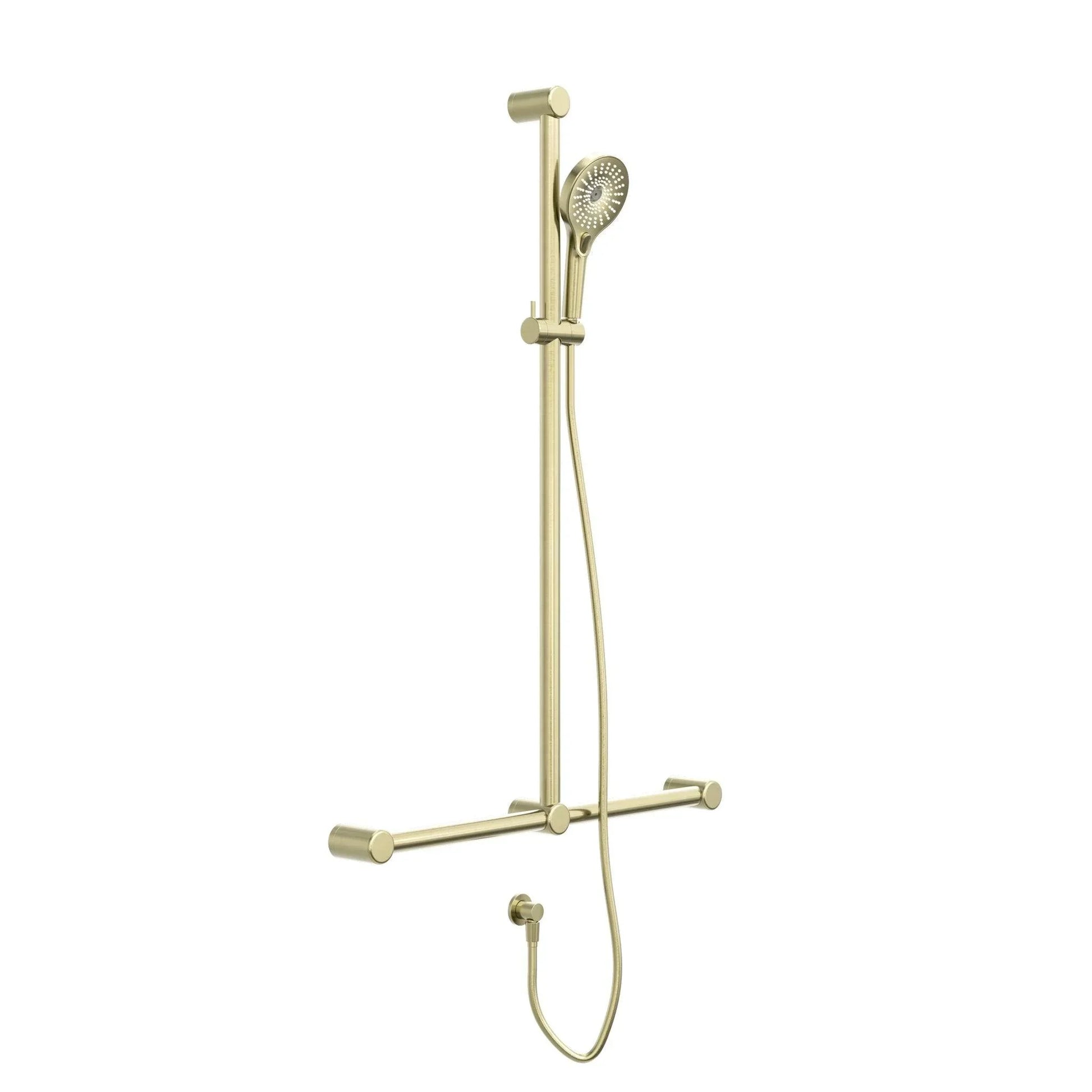 NERO MECCA CARE 32MM T BAR GRAB RAIL AND ADJUSTABLE SHOWER SET 1100X750MM BRUSHED GOLD - Ideal Bathroom CentreNRCS006BG