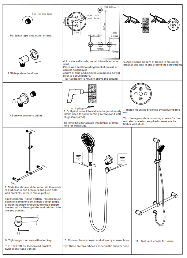 NERO MECCA CARE 32MM T BAR GRAB RAIL AND ADJUSTABLE SHOWER SET 1100X750MM CHROME - Ideal Bathroom CentreNRCS006CH