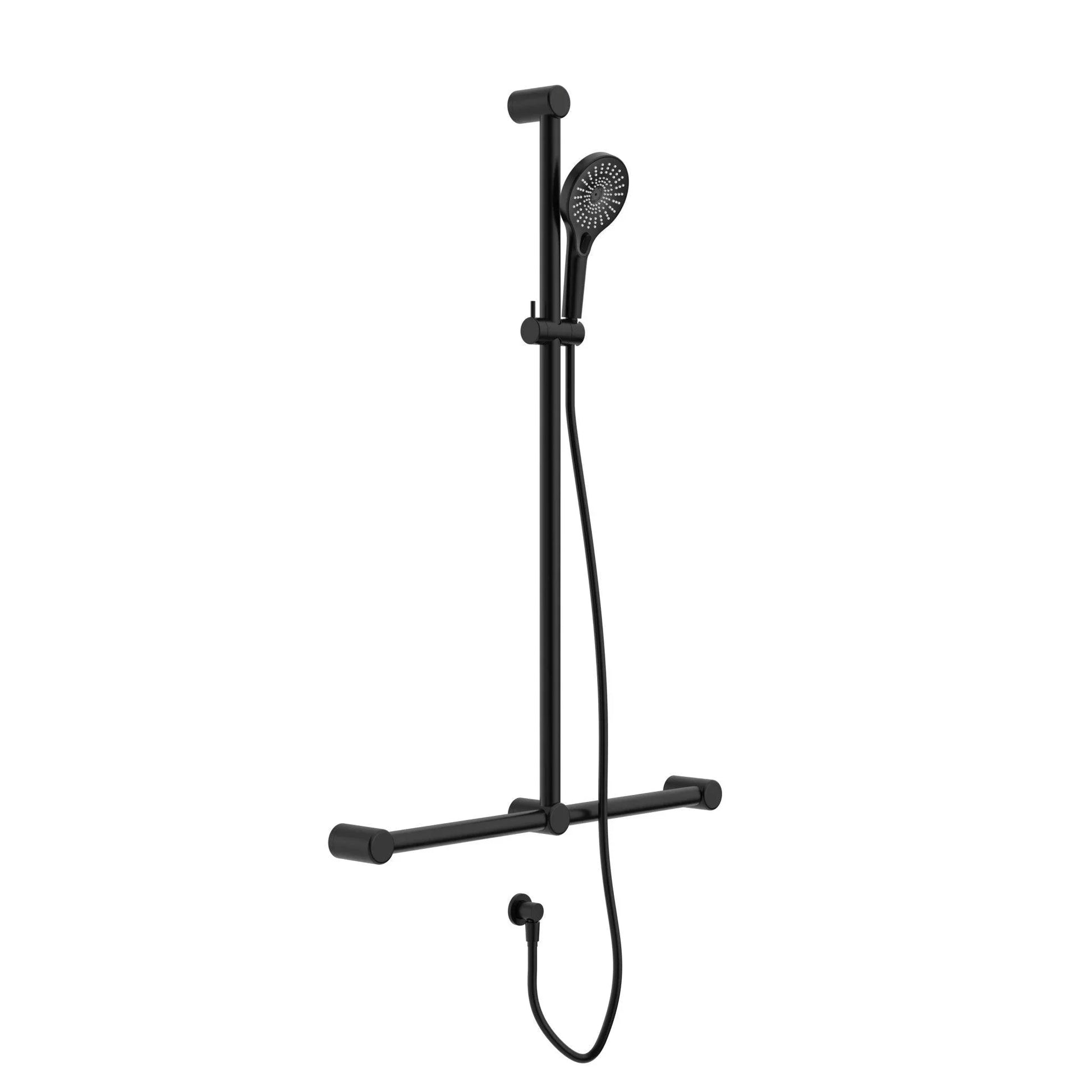 NERO MECCA CARE 32MM T BAR GRAB RAIL AND ADJUSTABLE SHOWER SET 1100X750MM MATTE BLACK - Ideal Bathroom CentreNRCS006MB
