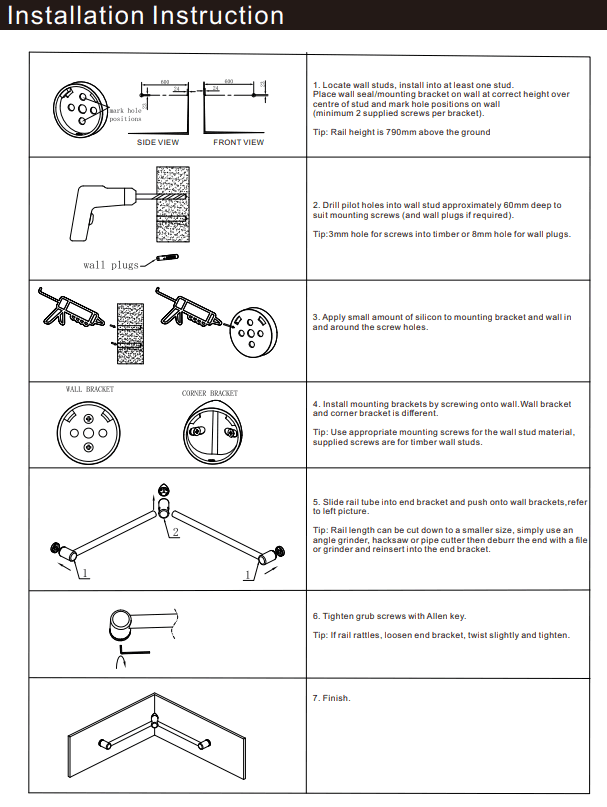 NERO MECCA CARE 32MM WRAP AROUND CORNER GRAB RAIL 600X600MM GUN METAL - Ideal Bathroom CentreNRCR3290WGM