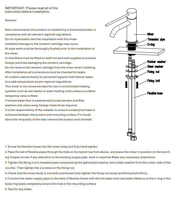 NERO MECCA CARE BASIN MIXER BRUSHED NICKEL - Ideal Bathroom CentreNR221901dBN