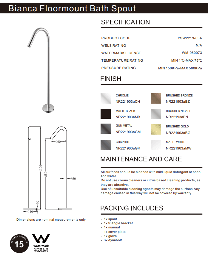NERO MECCA FREESTANDING BATH SPOUT ONLY MATTE BLACK - Ideal Bathroom CentreNR221903aMB