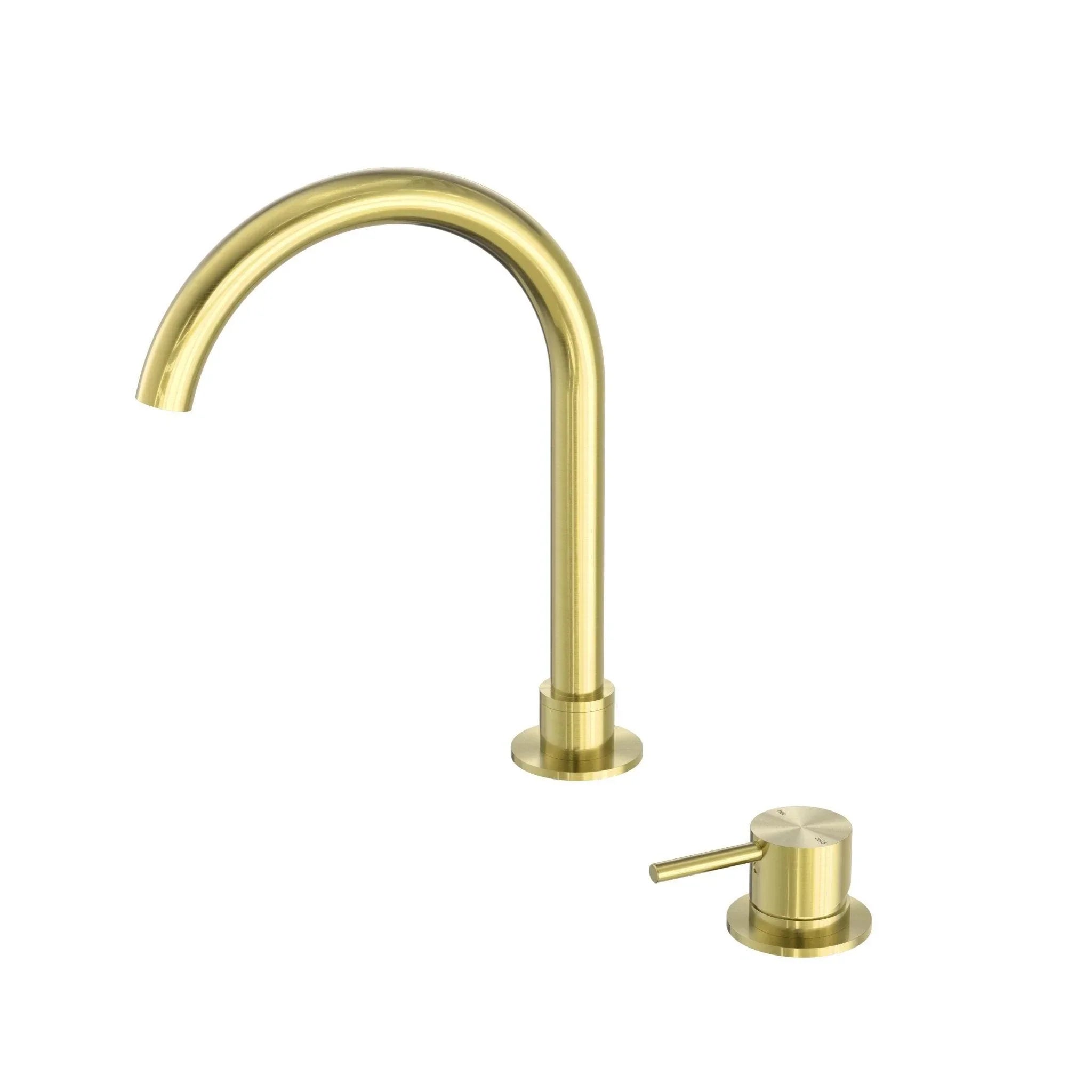 NERO MECCA HOB BASIN MIXER ROUND SWIVEL SPOUT BRUSHED GOLD - Ideal Bathroom CentreNR221901bBG
