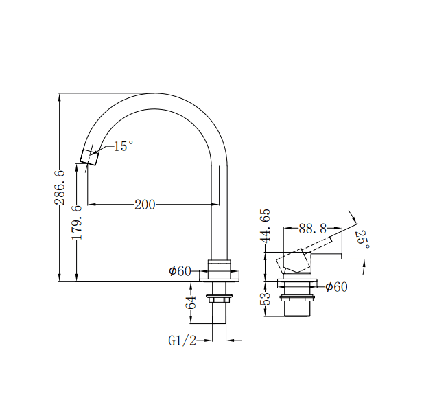 NERO MECCA HOB BASIN MIXER ROUND SWIVEL SPOUT GUN METAL - Ideal Bathroom CentreNR221901bGM