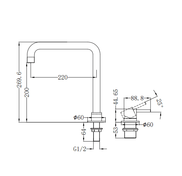 NERO MECCA HOB BASIN MIXER SQUARE SWIVEL SPOUT BRUSHED GOLD - Ideal Bathroom CentreNR221901cBG