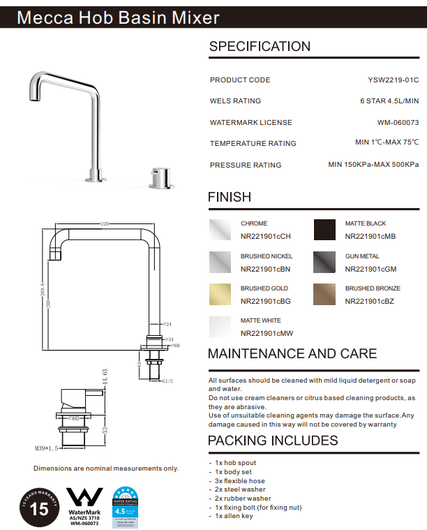 NERO MECCA HOB BASIN MIXER SQUARE SWIVEL SPOUT BRUSHED NICKEL - Ideal Bathroom CentreNR221901cBN