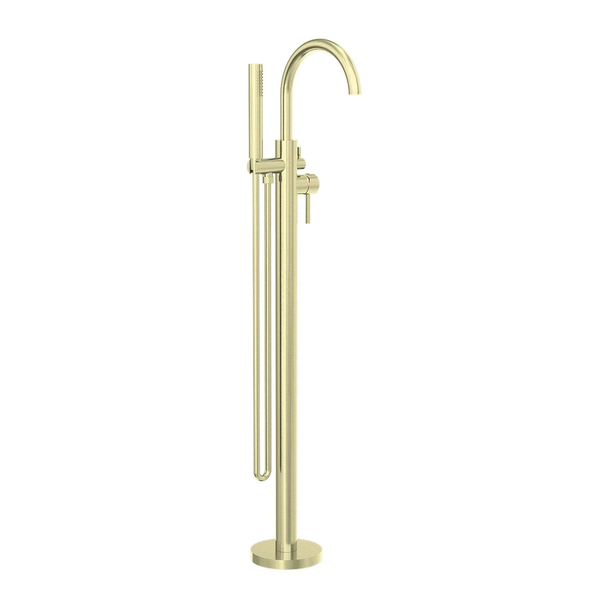 NERO MECCA ROUND FREESTANDING MIXER WITH HAND SHOWER BRUSHED GOLD - Ideal Bathroom CentreNR210903aBG