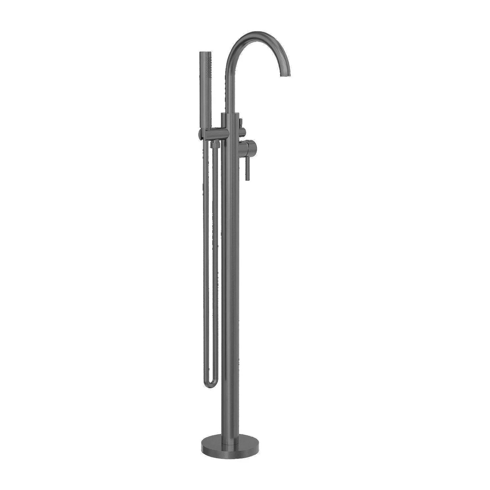 NERO MECCA ROUND FREESTANDING MIXER WITH HAND SHOWER GUN METAL - Ideal Bathroom CentreNR210903aGM